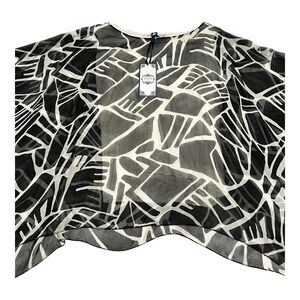 Tempo Paris S/M Black Silk Abstract Print Blouse‎ Top Flowy Chic NWT